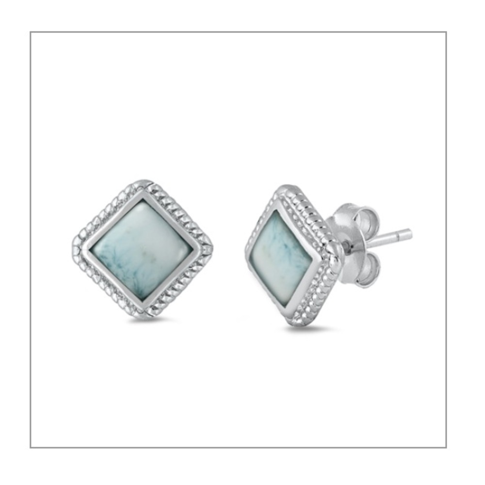 Genuine Larimar Sterling Silver Earrings